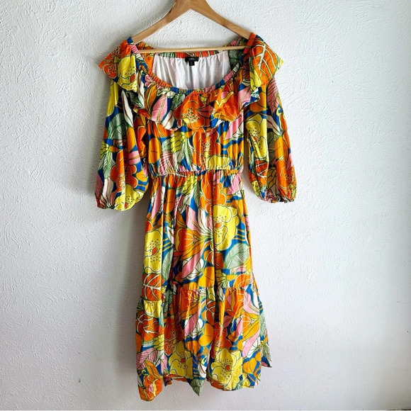 J. Crew Belted midi dress in tropical floral Small belted - Picture 2 of 7